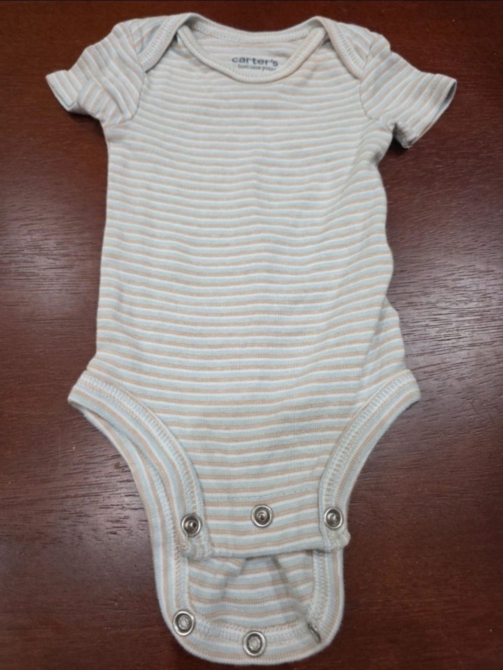 Carter's Short Sleeve Striped One-Piece Bodysuit in Cream and Light Blue